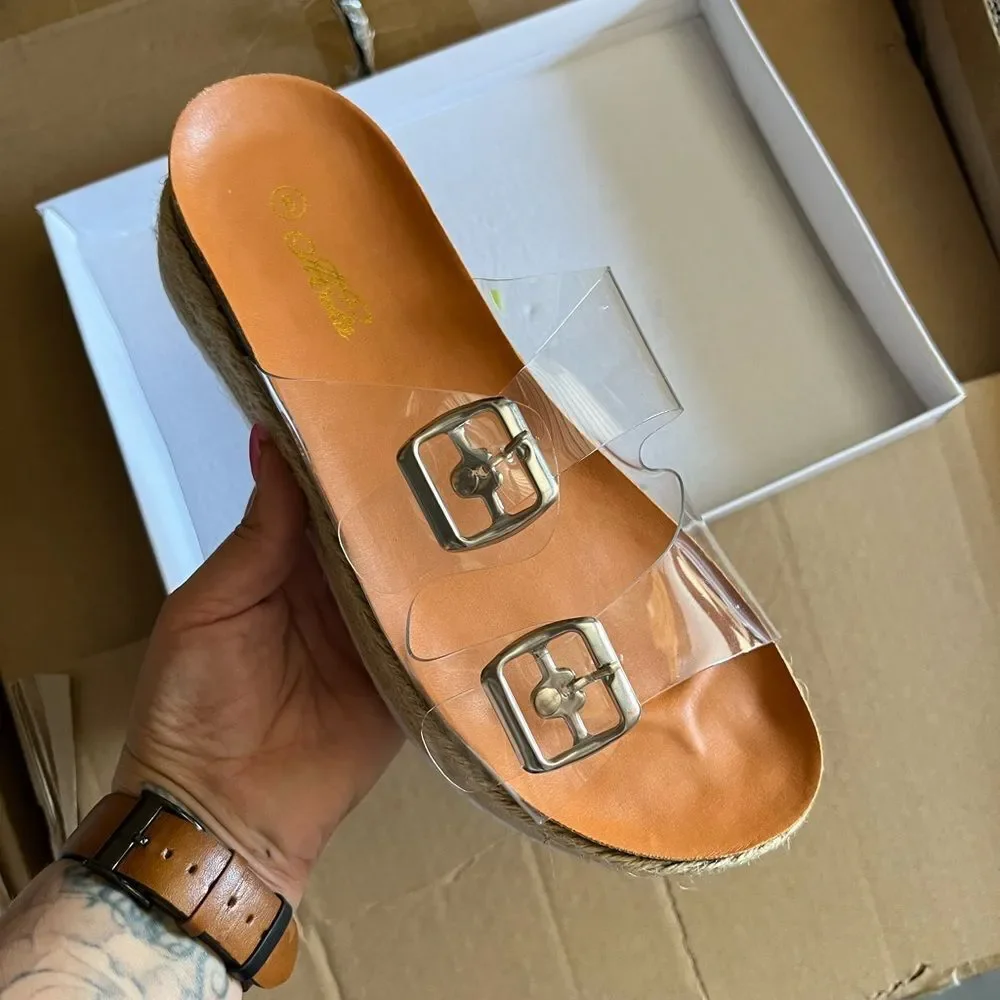 Clear Espadrilles Double Buckle Platform Sandal